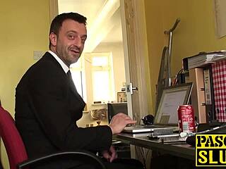 hardcore fuck session with sub in white fishnet stockings