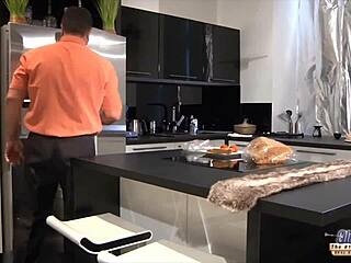 Sexy redhead with pierced tongue sucks old man cock! Then she lets him fuck her and swallows his cum!