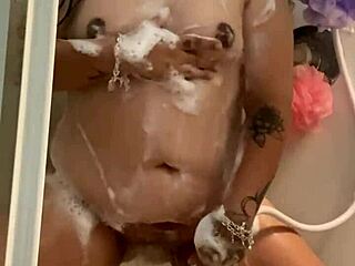 wet shower masturbation with tattoos and small tits