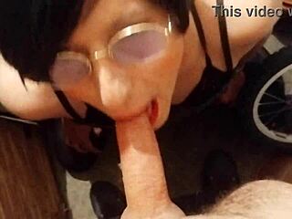 Tranny Slut Gives Free Blowjob in Basement!