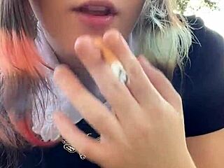 Alt MILF NEXTDOOR with big tits and piercings SMOKES outback in thong