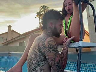 Teasing Pool Boy For Payment Outdoors