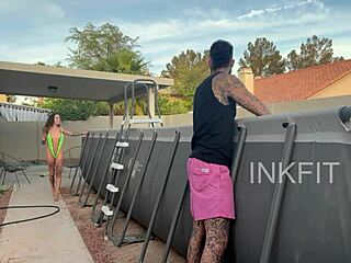 Teasing Pool Boy For Payment Outdoors