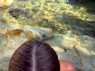 Stunning beach blowjob with cum dripping on face and tits from stranger