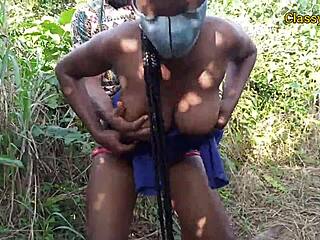 Black Amateur Slay Queen Bent Over and Fucked in Hairy Bush Outdoors