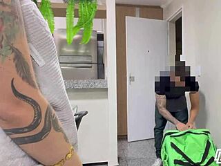 naughty brunette gets anal fisted by delivery guy