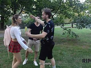 Blonde couple enjoys ass licking on the sofa like groceries