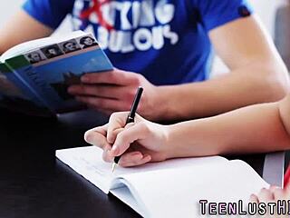 teen babe starts with handjob blowjob leading to hardcore masturbation and cum in mouth