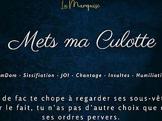 French femdom humiliates with sissification and jerk off instructions, evoking deep emotions.