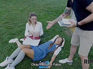 Blonde couple enjoys ass licking on the sofa like groceries