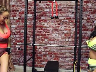 suggestive lesbian workout with nyssa nevers licking clit