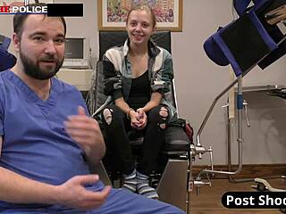 Does this officer humiliate moaning student with pov gagging in office?