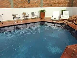 on vacation hanging out with my step-nephew by the pool