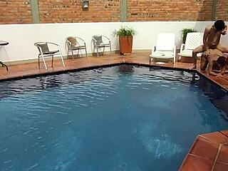 on vacation hanging out with my step-nephew by the pool