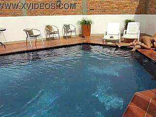 on vacation hanging out with my step-nephew by the pool