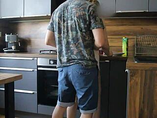 Male roommate bends me over kitchen table for hard doggystyle fuck until i orgasm twice