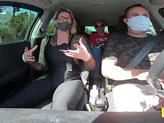 Katharine Madrid enters the car for a ride with Ted 28, Tony Tigrao, and Vagninho