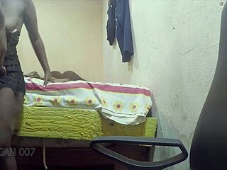 The ebony roommate seduces the husband with her big cock in rough sex