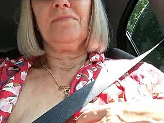 Housewife rides down the road flashing her tits in public