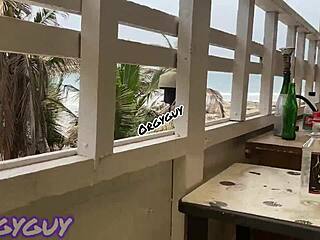 ebony wife flashes pussy at a beach house