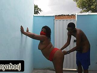 Chubby Brazilian girl having sex in backyard