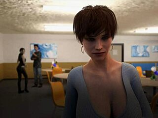 Tracy slides the tip into her bound pussy in college scene.