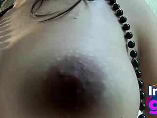 Cute brunette displays her body outdoor