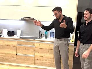 Real estate agent takes three cocks in double penetration, destroying her ass at work.