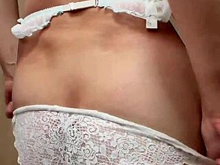 Disguised bloomers girl with bunny anal plug, enjoying in sexy lingerie