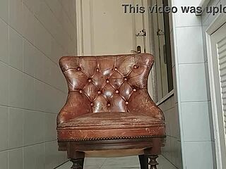 guy with big dick takes armchair to bathroom and masturbates, watch him?