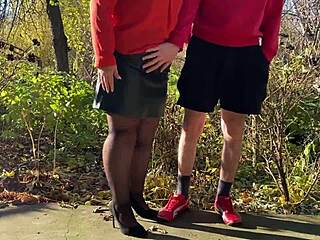 mother-in-law holds my dick while i pee outside?