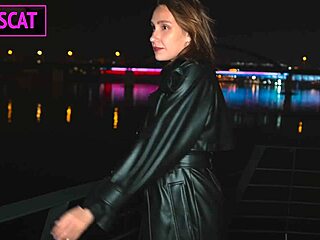 Hottie with tattoo on big tits in leather coat gets fucked hard in POV till cum inside