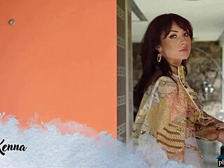 Sexy milf Kenna Vanessa in lingerie and stockings strips naked