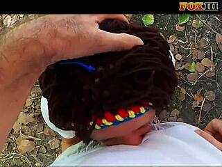 pov blowjob in public park leads to cum in mouth