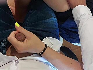 Intense handjob in classroom leads to huge cumshot while fingering 18yo classmate's pussy.