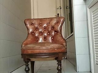 guy with big dick takes armchair to bathroom and masturbates, watch him?