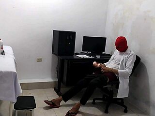 Latina doctor masturbates intensely after treating young pretty patient