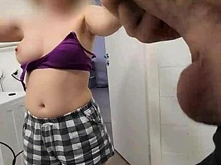 Stepsister watches stepbrother masturbate on her natural tits in shower