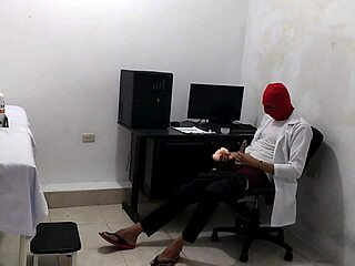 Latina doctor masturbates intensely after treating young pretty patient