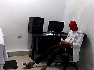 Latina doctor masturbates intensely after treating young pretty patient