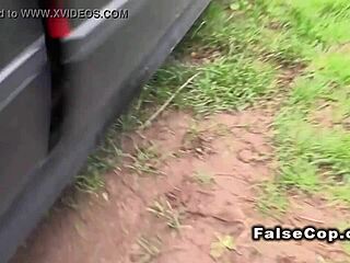 Hey, check out this tattooed babe fucking in the police car right in public!