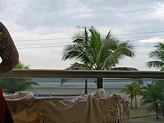 Feeling excited while flashing my ass in a skirt on the balcony