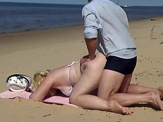 funny beach acquaintance with juicy milf flashing big ass and teasing outdoors