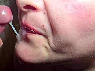 Close up blowjob covers tongue with every cum drop. It sparks new fire in her wet mouth.