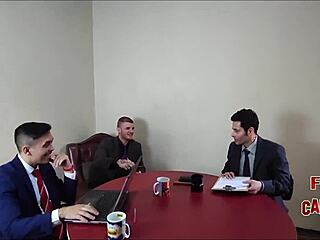 company tests sofa with milf employee