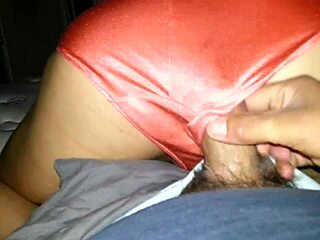 Orange satin panty job with fucking