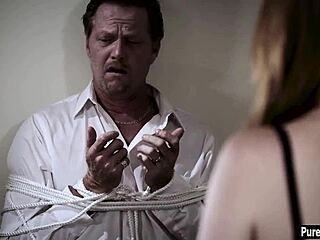 Busty redhead wife punishes husband with con man in garage