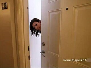 Pornstar Sara Jay with big tits and ass prepares to take black monster cock inside her pussy.