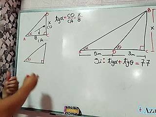 Intense triangle of pleasure for asian student and teacher in bedroom