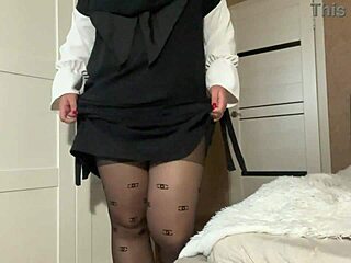 stepmom in hijab says, 'look at my pantyhose, stepson, and watch me masturbate to orgasm'